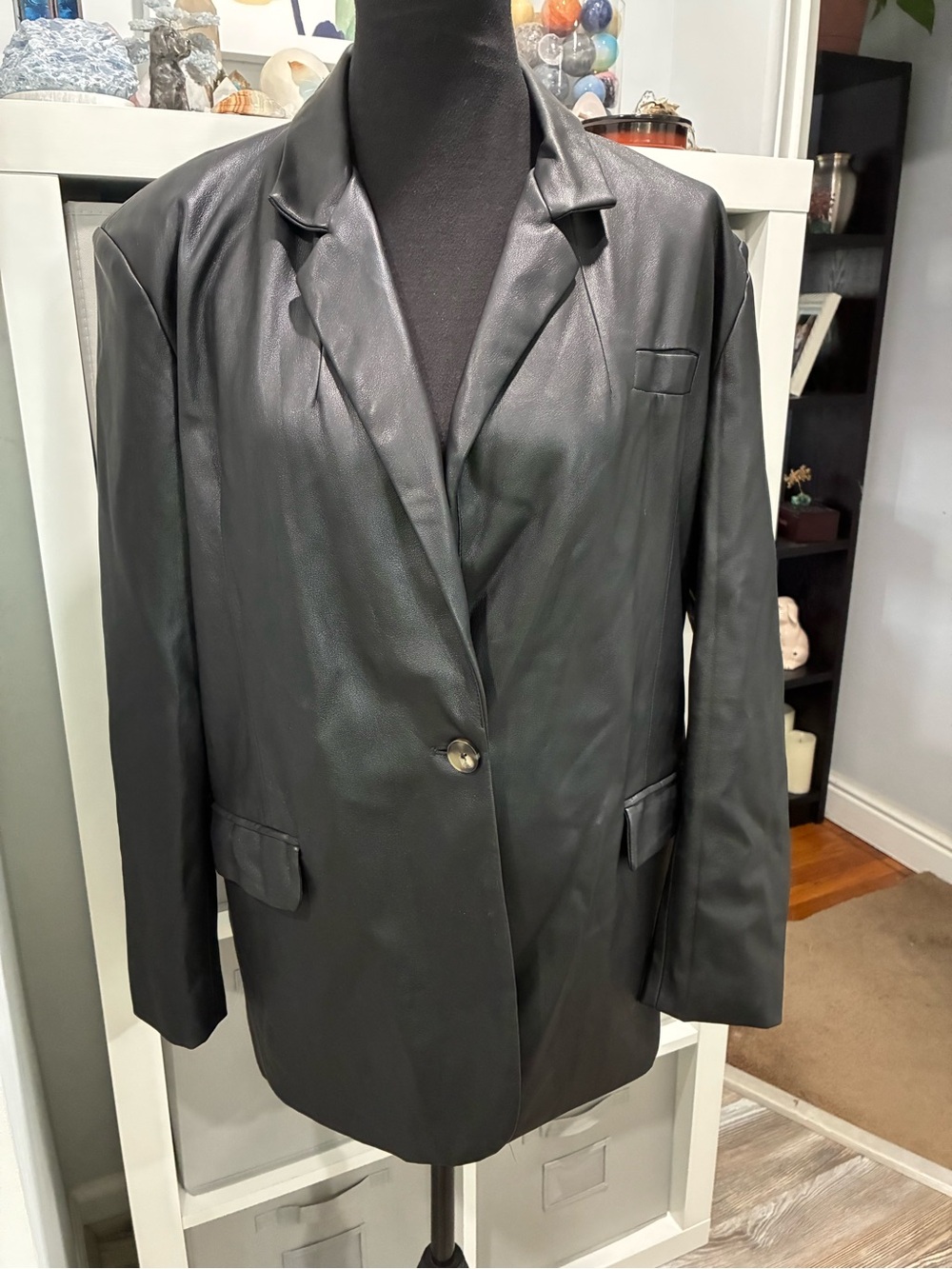 Blank NYC Black Leather Single-Button Blazer Jacket